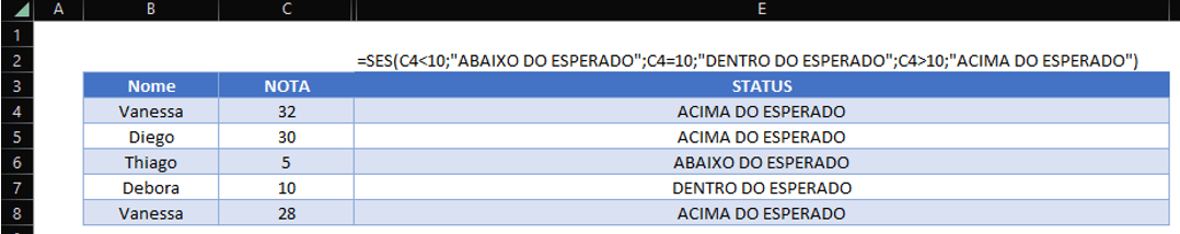 Tabela Exemplo Função SE e SES 2